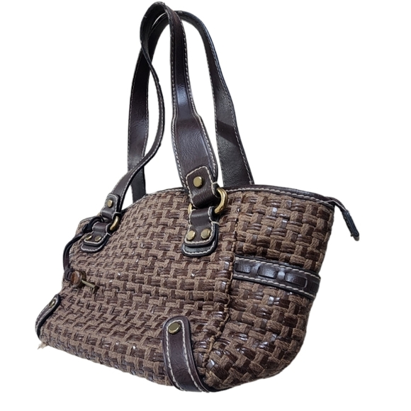 Vintage Fossil Key Raffia Woven Straw Leather Shoulder Bag Purse Pocketbook FLAW - Picture 3 of 9